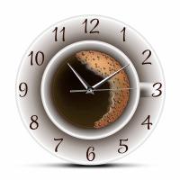 Reloj de pared silencioso con taza de café y espuma, decoración de cocina, cafetería, letrero de pared, estilo cafetería - details 0