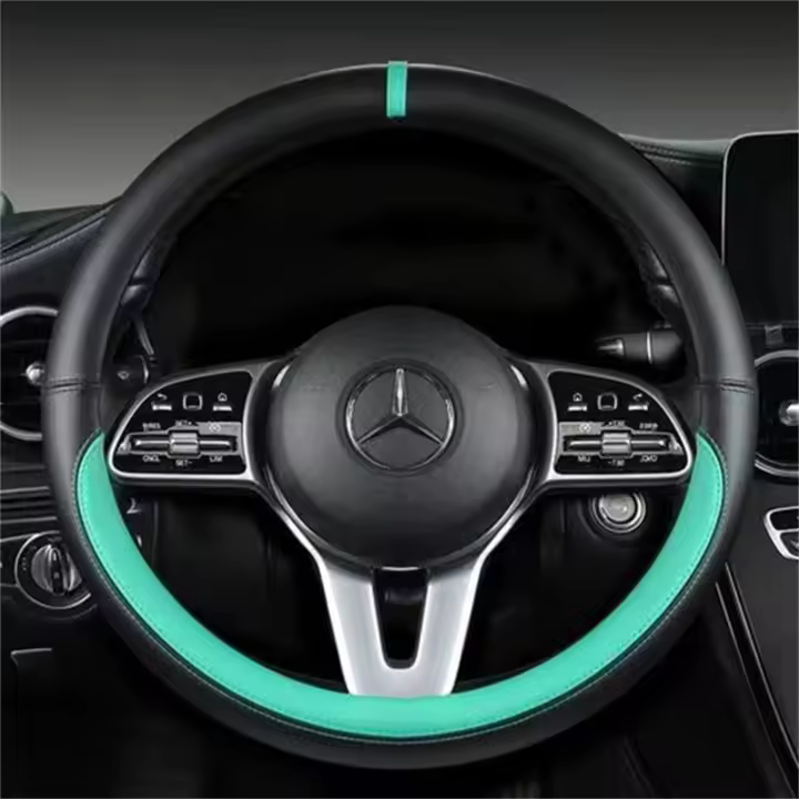 Cubierta De Volante Universal De Cuero Completo Tamaño 37-38cm Transpirable Antideslizante Accesorios De Decoración Para Coche - 1
