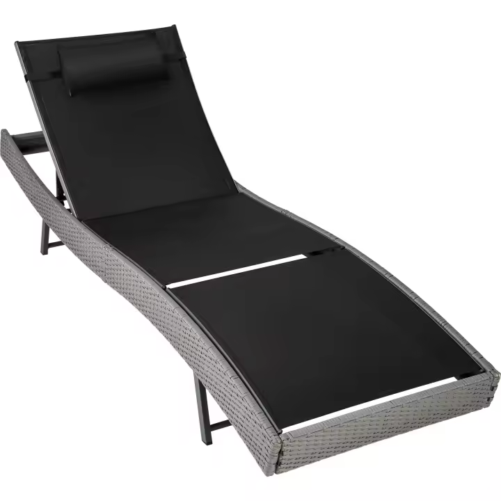 Tectake - Tumbona de ratán Moana | Moderna tumbona con respaldo ajustable en seis posiciones | Superficie de la tumbona de malla transpirable | Fino trenzado de ratán sintético con protección UVA - 1