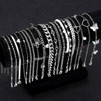 Juego De 20 Pcs Pulseras De Pie De Mariposa Y Corazón De Moda Metálica Bohemia Vintage Con Perlas Para Mujer Joyería De Playa Regalos Clásicos - details 1