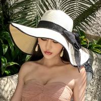 Sombrero De Sol Elegante Para Mujer Gran Sombrilla De Paja Tejida Protección Solar Gorras Para Playa Verano Casual - details 7