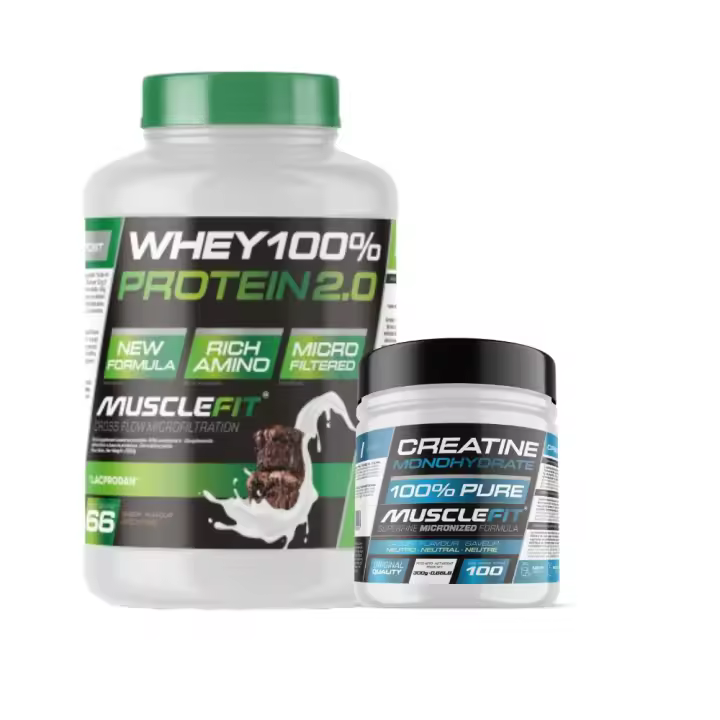 Pack Whey 100% Protein 2000g + Creatina 300g MuscleFIt + Shaker (regalo)  MUSCLECULT│Aumento Muscular - 1