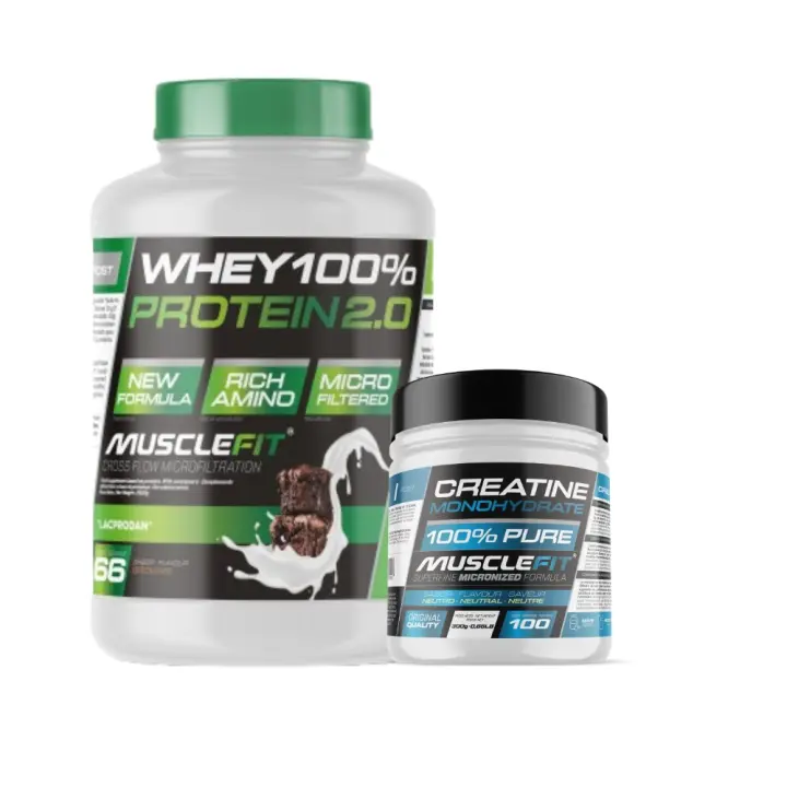 Pack Whey 100% Protein 2000g + Creatina 300g MuscleFIt + Shaker (regalo)  MUSCLECULT│Aumento Muscular - 1
