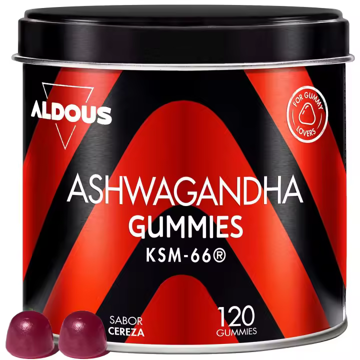 Ashwagandha en gominolas Aldous  120 gummies sabor natural a cereza - 1