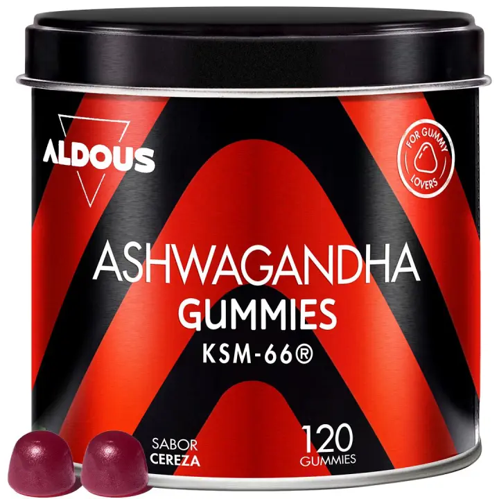Ashwagandha en gominolas Aldous  120 gummies sabor natural a cereza - 1
