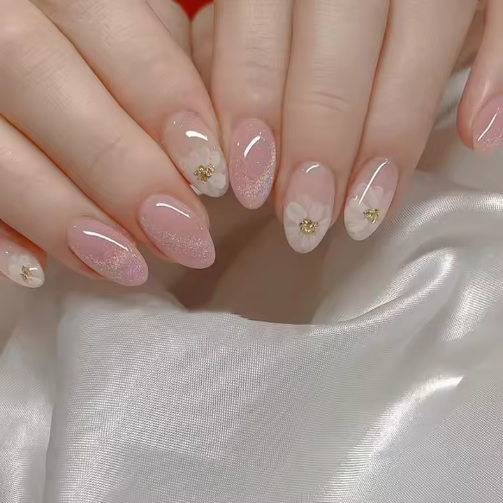 Set De Uñas Ovales 24pcs Con Archivo Y Gel De Jalea Incluido Kit De Uñas Postizas Fáciles De Usar Para Dibujar Y Decorar - 1