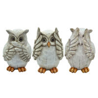 Set de 3 Figuras Decorativas de Resina "Buho no Ve, Oye, Habla". Adornos y Esculturas. Regalos Originales. Decoración Hogar. 12 x 11 x 18 cm - details 0