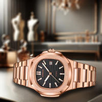 Reloj Mecánico Para Hombre De Acero Rose Gold Con Calendario Lunar Y Correa De Acero Alta Gama Resistente Al Agua Estilo Casual - details 2