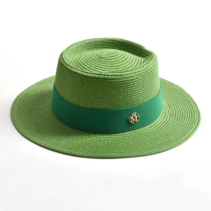 Sombrero De Paja Para Mujer Moda Verano Protección Solar Ribete Plano Cordón Estilo Casual Para Playa Y Viajes - 1