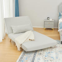 HOMCOM Sofá Cama Individual 3 en 1, Sillón Cama Plegable con Respaldo Ajustable en 6 Posiciones, Asiento Amplio, Almohada Acolchada, Patas de Madera, Carga 350 kg, 94x78x80 cm, Crema - details 1