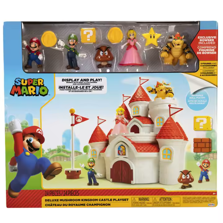 Playset Castillo Deluxe Reino Champiñon Super Mario Bros. Playset de madera con detalles realistas. Ideal para recrear aventuras y fomentar la creatividad de los más pequeños. - 1
