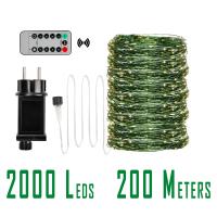 Luces De Hada Impermeables Verdes Con Control Remoto 200M Decoración Para Bodas Navidad Y Halloween Cuerda De Luces LED De 8 Modos - details 9