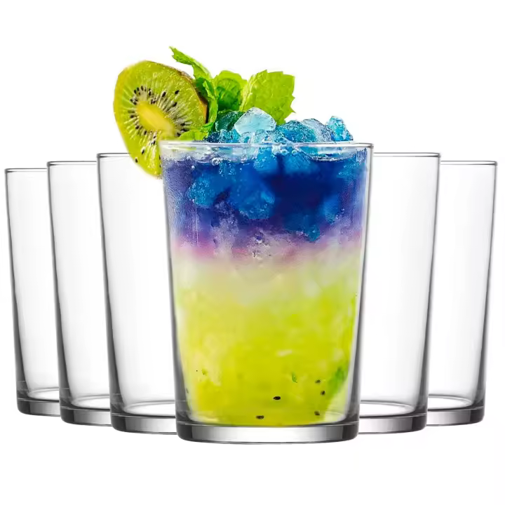 Tradineur - Set de 6 vasos de cristal clásicos "Bodega", base gruesa, aptos para lavavajillas, refrescos, agua, sidra, bebidas, 12,1 x 8,7 cm, 520 ml - 1