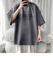 Camiseta De Cuero Gótica Con Impresión Espuma Hip-hop Manga Corta Streetwear Para Parejas Camiseta Suelta De Algodón Para Hombre - details 7