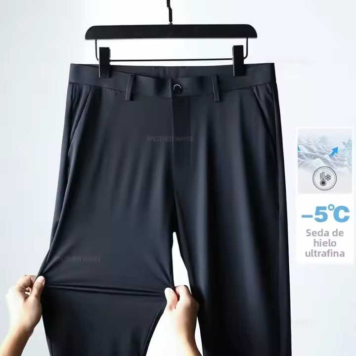 Pantalones Casuales Ultrafinos Para Hombre Verano Algodón De Seda Con Elasticidad Alta Secado Rápido Pantalones Rectos Negocios Estilo Coreano - 1