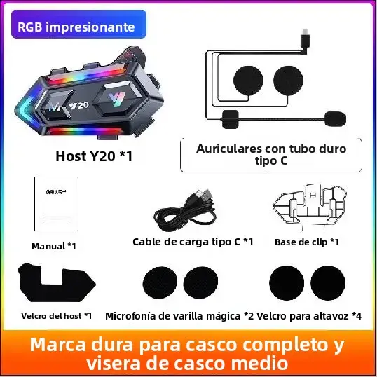 Auriculares De Motocicleta Bluetooth 5.3 Y20 Con Interfono 1000mAh Impermeable Para Conductores Comunicador Con Altavoces - 1