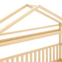 Cama Infantil color Madera, Cama Infantil Cama de Casa Con Cajones, Madera Maciza Con somier de lámparas, Cama de Casa de Pino, habitación Infantil y Juvenil, 90x200, color natural - details 5