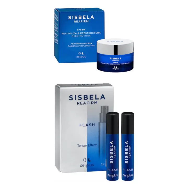 Pack 2 - Sisbela - Crema Facial 50 ml. Revitaliza y Reestructura Reafirm con ácido Ribonucleico RNA. + 2 Ampollas Faciales 2 ml. Spray Flash Tensor Effect Reafirm. todo tipo de pieles. Deliplus - 1