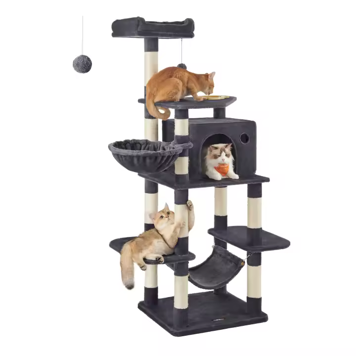 FEANDREA Árbol para Gatos, Torre de Juego 164 cm, Gris Antracita/Gris ClaroFEANDREA Árbol para Gatos, Torre de Juego 164 cm, Gris Antracita/Gris Claro/Beige - 1