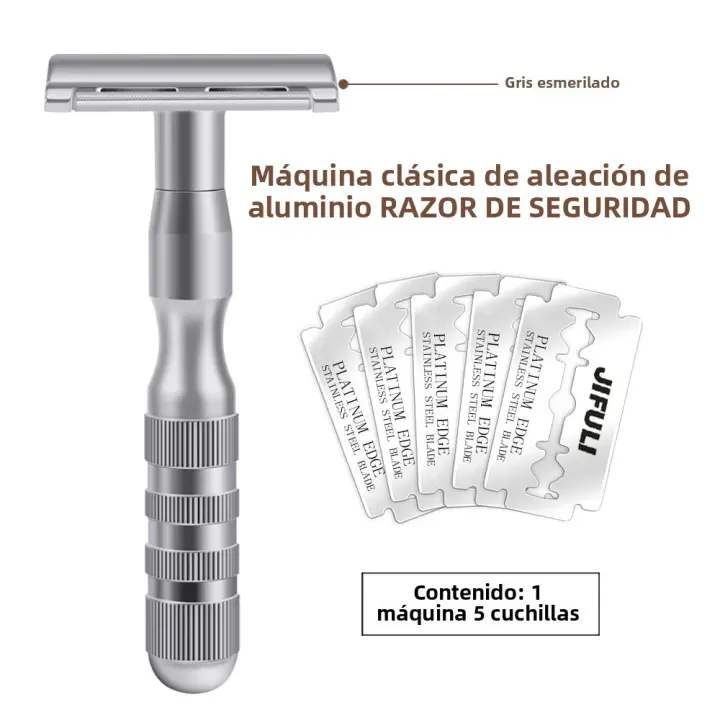 JiFULI Cepillo De Afeitar Clásico Para Hombres Con 5 Hojas De Acero Inoxidable Y Mango De Aleación De Aluminio Durable Y Fina Para Cara Y Cuerpo - 1