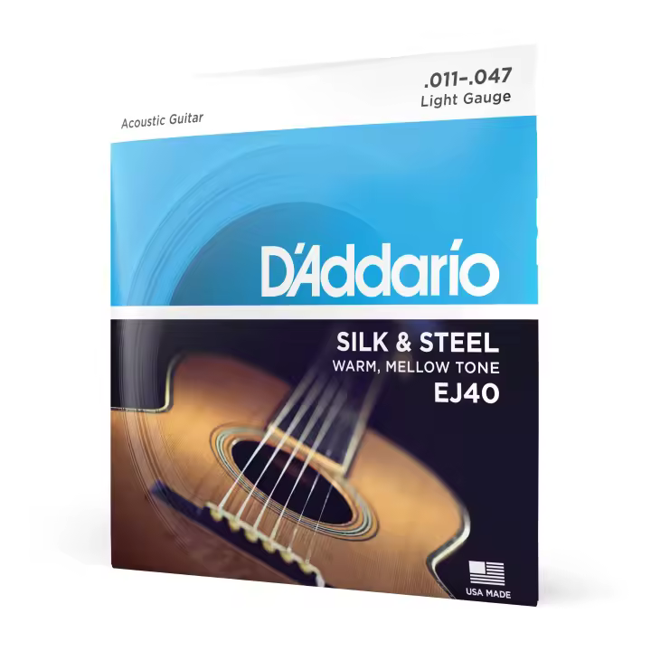 D'Addario EJ40 Silk & Steel Folk Guitar Strings, 11-47. Code. EJ40 - 1