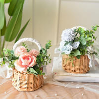Cesta De Almacenamiento Tejida Para Boda Cumpleaños Y Decoración Del Jardín Hogar Con Manija Y Cinta De Rattan Flor - details 5