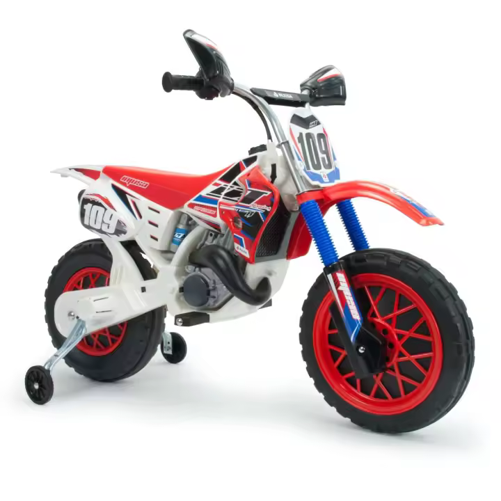 INJUSA - Moto Eléctrica Infantil Cross CR | Moto a Batería para Niños de 3 a 6 Años | Batería 6V | Acelerador en Puño | Bandas de Goma EVA en Ruedas | Ruedas Estabilizadoras | Velocidad máx. 6 km/h | Versión Verde y Blanca - 1