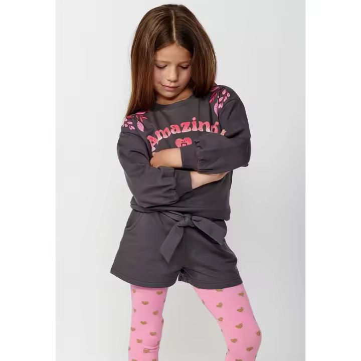 Koroshi Sudadera de manga larga y cuello redondo con acabados en rib y detalle delantero para niña de color gris - 1