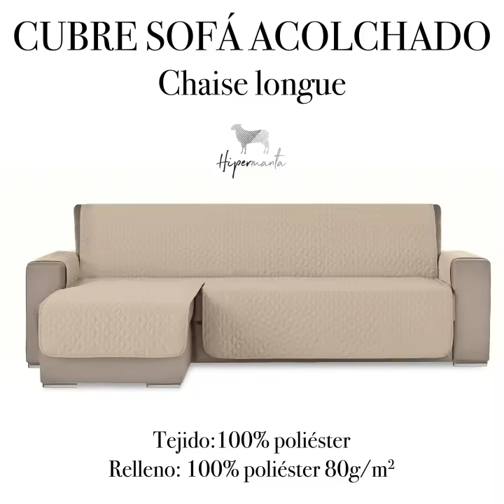 HIPERMANTA. Cubre chaise longue ACOLCHADO brazo izquierdo (VISTO DE FRENTE). Modelo PARIS. 100% poliéster. Fabricado en España. - 1