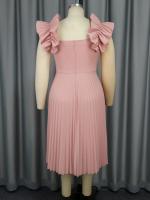 Vestido Alineado De Mujer Rosa Con Volantes Cuello Cuadrado Vestido Sin Mangas Elegante Y Moderno Para Fiesta De Cocktail Verano 2024 - details 5