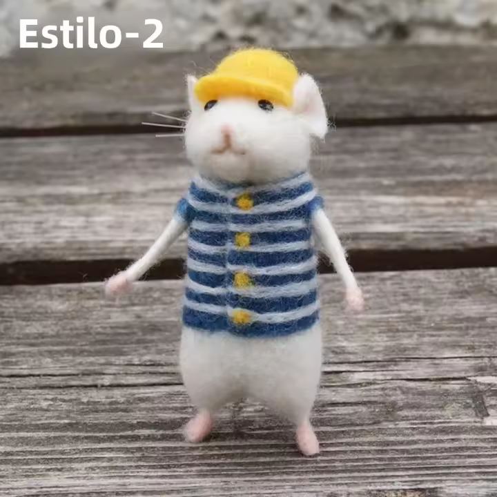 Kit De Manualidad DIY Para Ratón Con Muñeco De Lana Piqueteado Material Hecho a Mano Juguete De Lana Animal No Terminado - 1