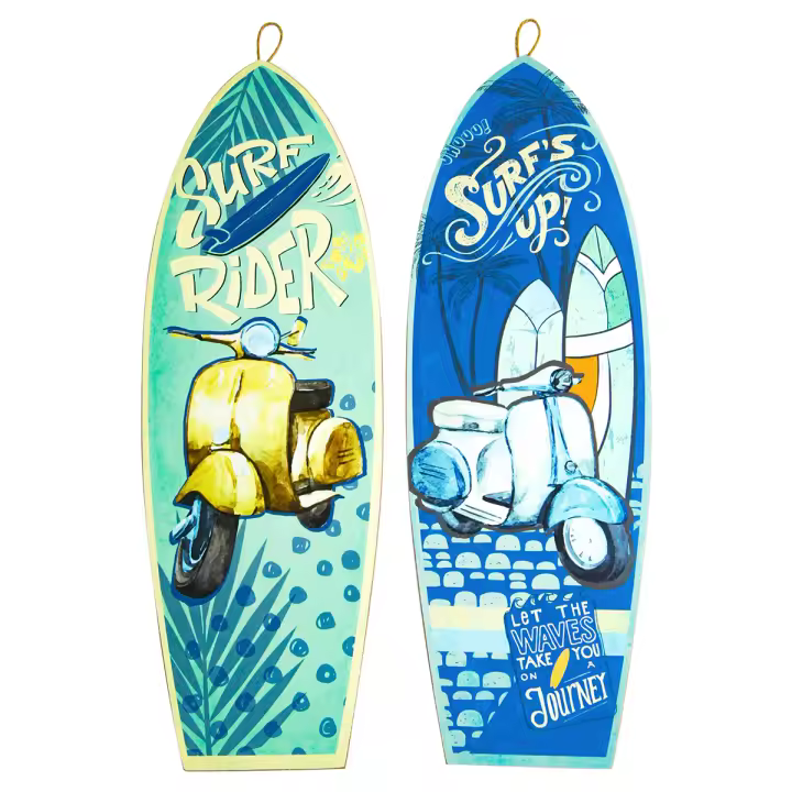 CAPRILO REGALOS & DECORACIÓN Set de 2 Adornos Pared Decorativos de Madera "Tablas Surf- Scooters". Cuadros y Apliques. Decoración Hogar Marinera. Muebles Auxiliares. Regalos Originales. 20 x 0,90 x 60 cm - 1