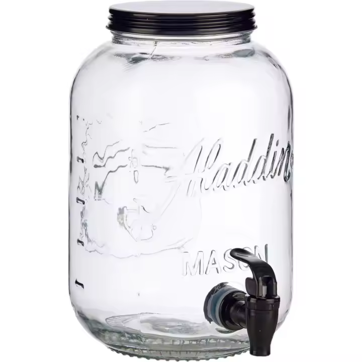 STARLEY-Dispensador de Agua/Bebidas con Grifo - Recipiente de Cristal y Dosificador Metálico - 3800 ML (Negro, Sin Soporte - 16,5 x 26 x 16,5 cm) - 1