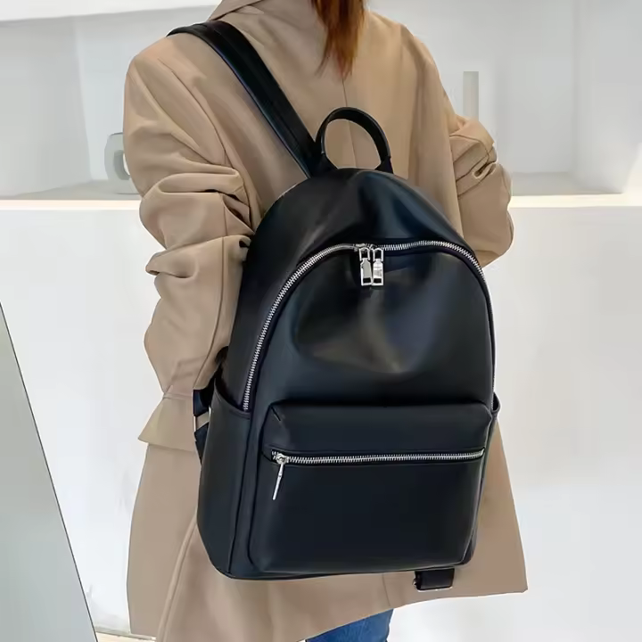 Mochila De Cuero PU Suave Para Mujeres 2024 Nueva De Gran Capacidad Negra Moda Tendencia Para Estudiantes Viaje Versátil - 1
