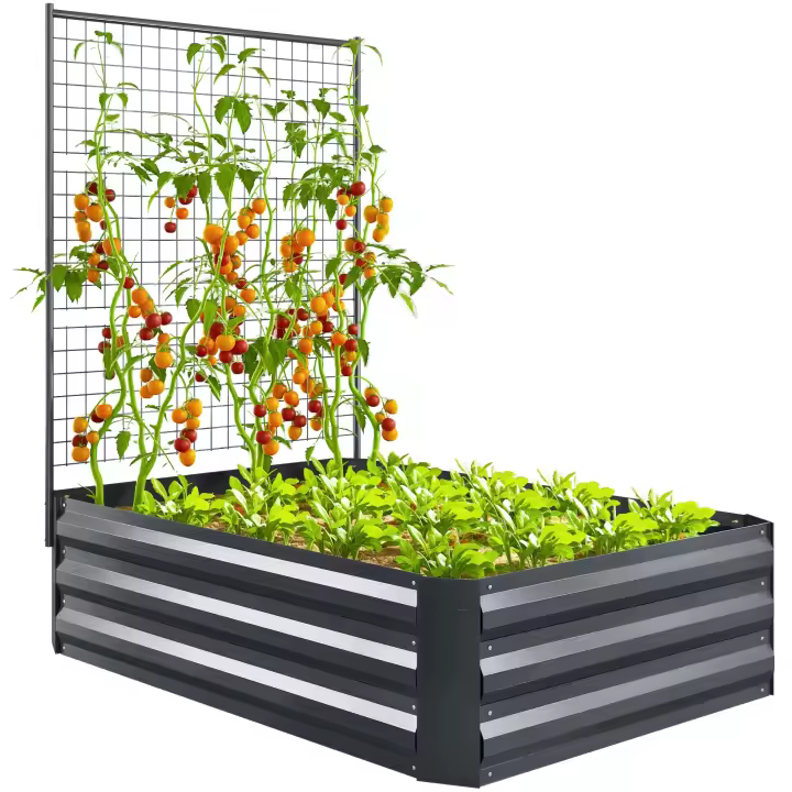 Outsunny Jardinera Exterior Grande de Acero Galvanizado Jardinera de Exterior con Celosía para Plantas Trepadoras y Fondo Abierto para Patio Terraza Balcón 80x115x125 cm Gris Oscuro - 1
