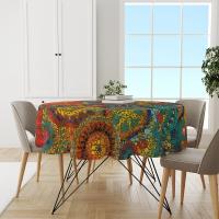Mantel Redondo De Poliéster Con Patrón Bohemio Impermeable Para Mesa De Comedor Circular Colorido Para Exterior Y Interior Hogar - details 3