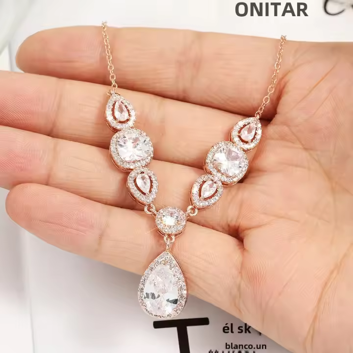 Collar De Boda Clásico Geométrico Con Zirconia Agua Caída Para Mujer Joyería De Novia Brillante Y Elegante Regalo - 1