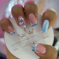 24Pcs/Box Uñas Postizas Cortas Redondas Nuevas Moda Blanco Mariposa Full Cover Press on Uñas Para Salon Uñas Francesas - details 6