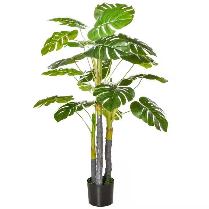 HOMCOM Planta Monstera Artificial 120 cm con Maceta y 20 Hojas Realistas Planta Tropical Decorativa para Hogar Salón Dormitorio Interior y Exterior Verde - 1