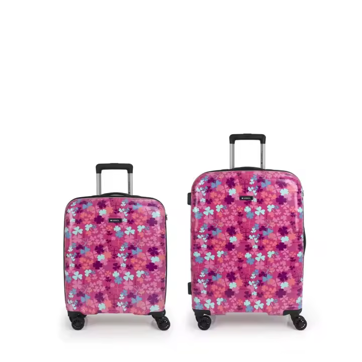 Set de Maleta Cabina y Mediana Gabol Clover - Estampado de Tréboles Rosa - 37,6L y 65,2L - ABS con Film - Forro de Alta Calidad - Cerradura TSA - Viaje en Estilo - 1