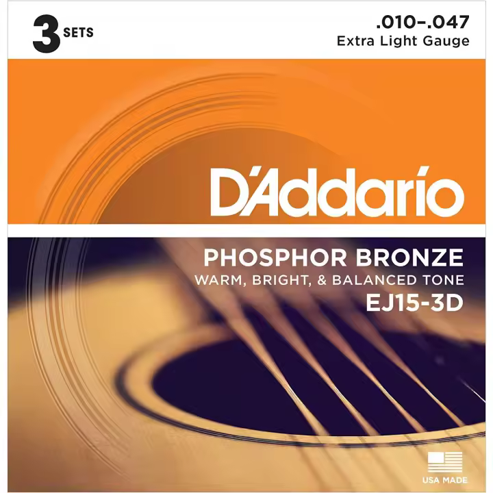 CUERDAS GUITARRA ACUSTICA-D'Addario (EJ/15/3D) Extra Lite 3D (Juego Completo 010/047) - 1