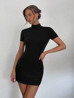 Vestido Ultra-corto De Estilo Elite Para Mujer En Primavera Y Verano Con Contraste De Colores Simple Para El Trabajo Y El Transporte Al Trabajo Con Cuello En Pie Y Estilo Lady Office - details 8