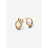 Pandora - Aretes de Perla cultivada de Agua Dulce, de forma ovalada y Orgánica-Baño de Oro de 14K - details 0