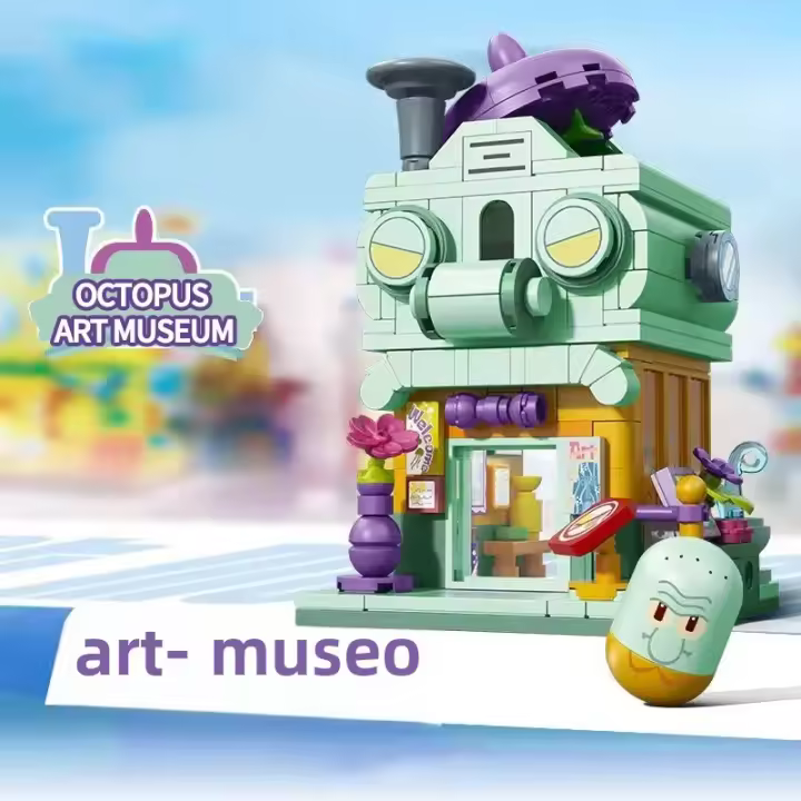 Bloques De Construcción SpongeBob SquarePants Ciudad Calle Hamburger House Tienda De Helados Galería De Arte Modelo De Bloques Para Niños Juguetes DIY Regalos - 1
