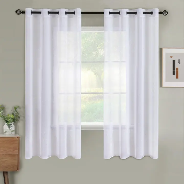 Cortinas modernas para sala de estar, blancas, cortas, para ventanas, 1 piezas, 134 x 160 cm, para dormitorio, de poliéster transparente con anillas blancas. - 1
