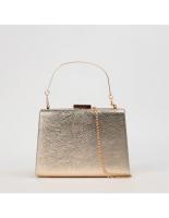 Bolso estilo clutch color oro rígido con asa corta perfecto para bodas fiestas eventos - details 2