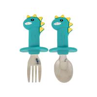Althea Living Juego de cubiertos  en forma de dinosaurio de acero inoxidable y silicona orgánica, antiasfixia, para niños de 10 meses a 5 años - details 0
