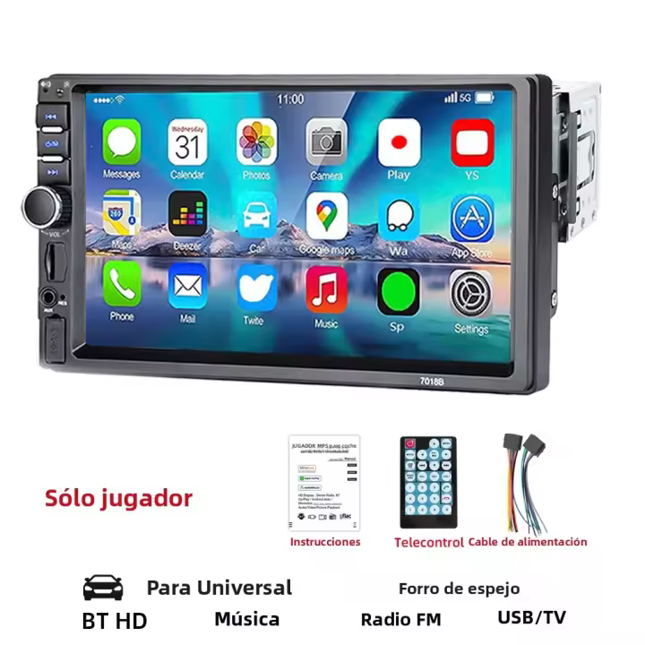 Radio De Coche HIPPBQCC 7 Pulgadas 1Din Estéreo Soporte Llamada Mirada Bluetooth Pantalla HD USB TF FM Reproductor Multimedia Universal - 1