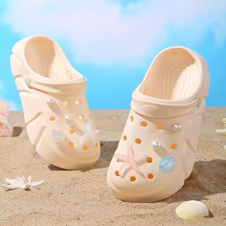 Clogs De Estrella Y Concha Para Niñas Zapatos Lindos Accesorios Sandalias DIY Para La Playa Decoración De Exterior Pantuflas Transpirables Para Todas Las Estaciones - 1