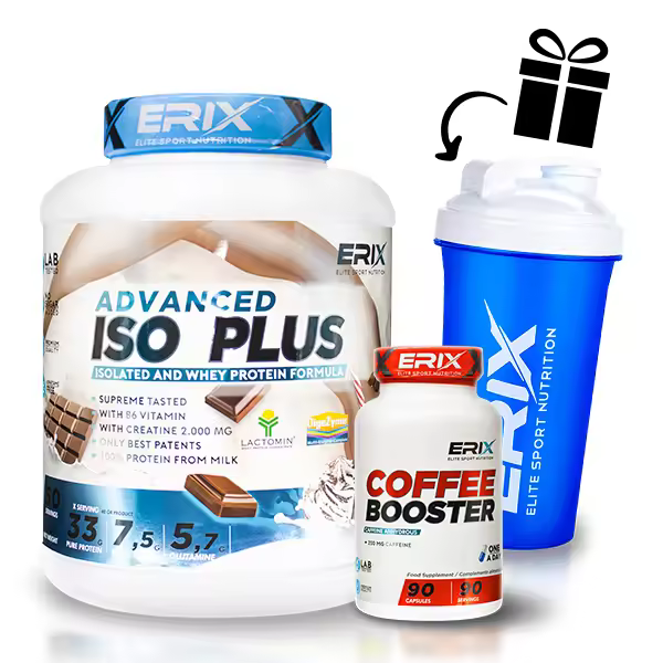 ERIX NUTRICION | ISO PLUS 2 KG + COFFEE BOOSTER +  SHAKER "REGALO" | Proteína Aislada | Cafeína | Aumentar Masa Muscular | Pre y Post entrenamiento - 1